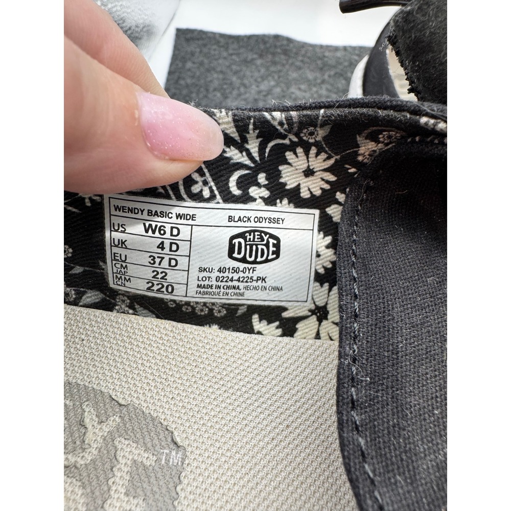 Hey Dude Wide Wendy  Black Odyssey Canvas Loafers Shoes Womens 6 40150-0YF - Picture 4 of 6